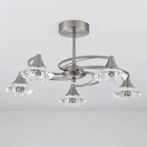 Harper Living Satin Nickel Spiral 5-Light Semi-Flush Ceiling Light