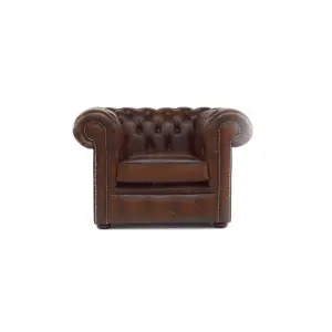 Chesterfield Low Back Club ArmChair Antique Brown Real Leather In Classic Style