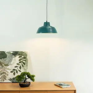 ValueLights Morris Teal Metal Hanging Pendant Ceiling Light Fitting for Living Room Kitchen - LED Bulb Included