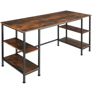 Desk Stoke - 2 side shelves with 2 storage compartments each - Industrial wood dark, rustic