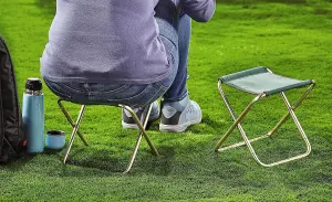 2 x Portable Folding Chairs - 27cm Lightweight Stool Fits In Pocket Or Bag - Outdoor Camping Fishing Picnic Seat or Footstool