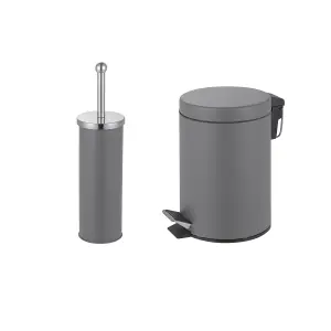 Innoteck Essentials Pedal Dustbin and Toilet Brush with Holder Set - Grey.