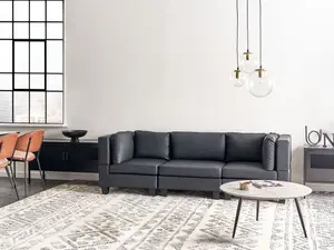 3-Seater Modular Faux Leather Sofa Black UNSTAD