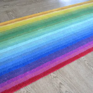 Rainbow Stripe Colour Block Wool Runner Rug in Multi - 67x300cm