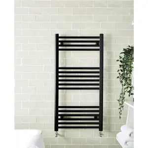 Straight Towel Rail Heated Towel Rails Black / 100cm H x 60cm W x 4cm D