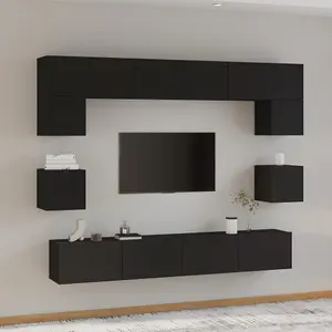 Berkfield 8 Piece TV Cabinet Set Black Engineered Wood