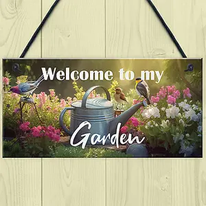 Red Ocean Garden Welcome Signs - Hanging Garden Shed Wall Fence Signs - Novelty Garden Decorations