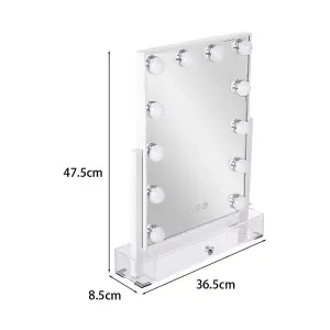 White Rectangular Hollywood Rotatable LED Vanity Makeup Mirror Dimmable with Storage Box