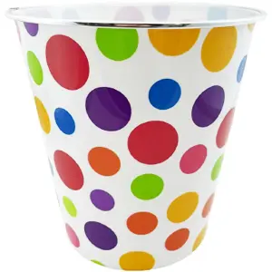 MantraRaj 7.7 Litre Plastic Waste Paper Basket Bin Open-Top Round Trash Can Lightweight Recycling Rubbish Bin (Mix Polka Dot)