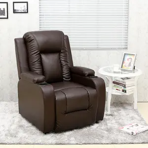 Manual Pushback Recliner Chair With Compact Living Room Design And Cup Holders In Brown Bonded Leather