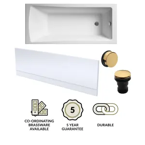 Square Single Ended Bath, Front Panel and Brushed Brass Waste - 1700 x 700mm