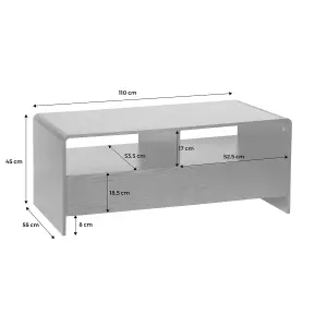 sweeek. TV unit with 2 drawers and 2 shelves rounded wood effect Milo Black 110x55x45 cm