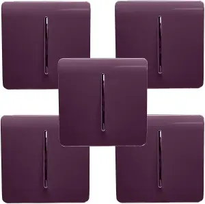 Trendi Modern 1 Gang 1 or 2 way Screwless Rocker Light Switch in Plum Purple (Pack of 5)