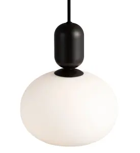 Nordlux Notti Indoor Bedroom Dining Kitchen Office Hallway Pendant Ceiling Light with White Opal Glass in Black