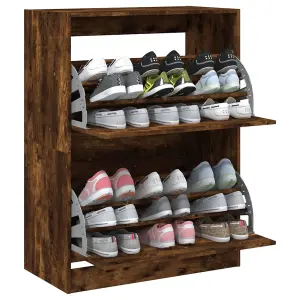 Shoe Cabinet with 2 Flip-Drawers Smoked Oak 80x42x108 cm