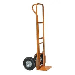 Folding Toe High Back P Handle Truck, Pneumatic Wheels, Tubular Steel Yellow Frame, Fixed & Folding Toe Plate- 200kg Capacity