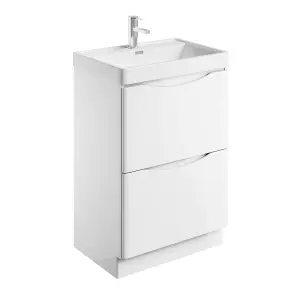 Eden 600mm Floorstanding Vanity Unit in Gloss White & Resin Basin