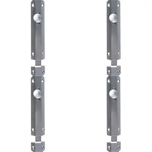 4 PACK - Surface Mounted Flat Sliding Door Bolt Lock 152mm x 36mm Satin Chrome