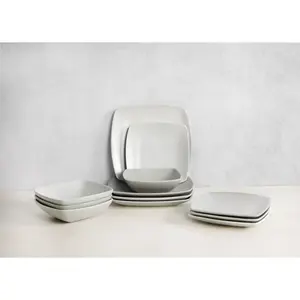 Creative Tops Raven Dinner Set, Square, Ceramic, Service for 4 Grey