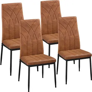 Yaheetech 4PCS Retro Brown Upholstered Faux Leather Dining Chairs with Petal Accented High Backrest