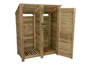 Wooden tool and log store (roof sloping back), garden storage W-146cm, H-180cm, D-88cm - natural (light green) finish