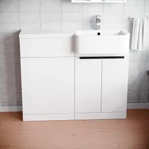 Nes Home Right Hand Freestanding Basin Vanity Unit with Black Handles & WC Unit