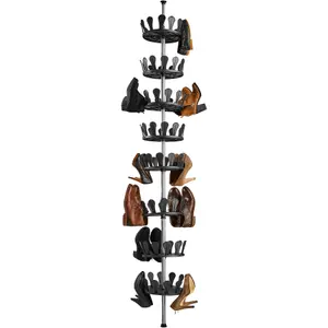 Shoe Rack - storage carousel, 8 rotating tiers for 96 shoes, height-adjustable clamping mechanism - black