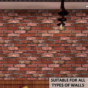 3D Red Brick Effect Wallpaper Set of 4 Rolls - Covers 239.60 ft² (22.26 m²), Includes Glue - Easy Paste The Paper Application