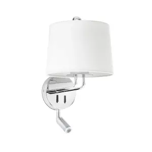 Luminosa Montreal Chrome, White Shade Wall Lamp With Reading Light