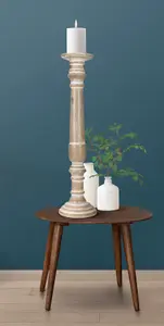 Rustic Antique Carved Wooden Pillar Church Candle Holder Natural, Extra Large 45cm high