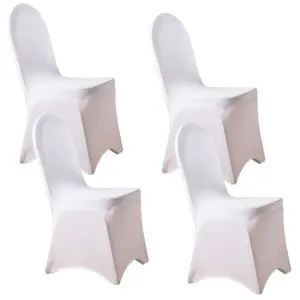 Seat Cover Chair Slip Stretch Dining Wedding Banquet Protector, White - 4PC