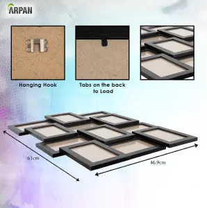 Arpan Multi Aperture Picture Wooden Photo Frame Holds 12 x 6x4" Inch Photo Frames, Collage Picture Wall-Mounted Frame (Black)