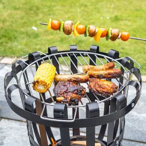 Forno Fire Basket with Chrome Plated Grill for BBQ Cooking - Metal Outdoor Garden Wood or Charcoal Burner Fire Pit - H56 x 45cm