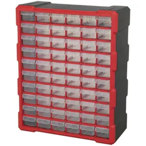 60 Drawer Parts Storage Cabinet - Wall Mounted or Freestanding - Red 380x160x475mm