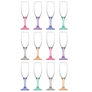 LAV 190ml Misket Glass Champagne Flutes - Coloured Stem - Pack of 12