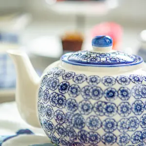 Nicola Spring - Hand-Printed Teapot - 820ml - Navy