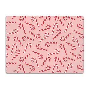 Textured Glass Chopping Board Candy Canes Design- Large