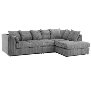 Luxor Grey Jumbo Cord Large 5 Seater Corner Sofa Long Right Hand Facing