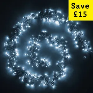 Bright White Connectable LED indoor outdoor Waterproof Cluster String Lights (500 LED's (24ft), Low Voltage Plug)