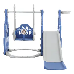 3 in 1 Blue and Grey Slide and Swing Set Play Set with Basketball Hoop W 1330 x D 1530 x H 1030 mm