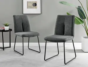 Furniturebox Imperia 4 Modern Black High Gloss Dining Table & 4 Dark Grey Halle Chairs