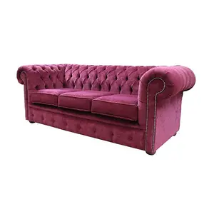 Chesterfield Handmade 3 Seater Sofa Pimlico Burgandy Fabric In Classic Style