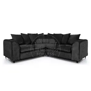 Crystal Crushed Velvet Fabric 5 Seater L Shaped Corner Sofa  Black - Scatter Back