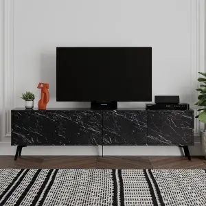 Decortie Dune Modern TV Unit Multimedia Centre with Storage Stylish TV Cabinet 65" TVs Black Marble Effect 180cm