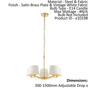 Ceiling Pendant Light Satin Brass Plate & Vintage White Fabric 5 x 40W E14