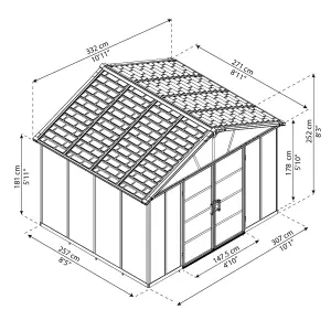 Palram - Canopia Yukon 11x9 ft Apex Dark grey Plastic 2 door Shed