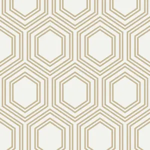 Next Honeycomb Geo White & Yellow Smooth Wallpaper