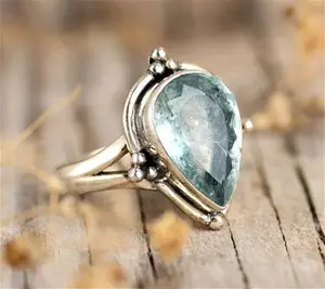 Aquamarine Gemstone 925 Sterling Silver Handmade Stylish Ring All Size