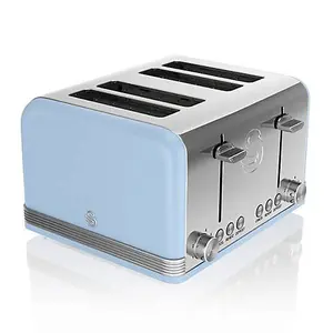 Swan Retro Blue Kettle and 4 Slice Toaster Set