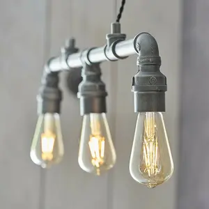 Multi Light Hanging Ceiling Pendant Aged Pewter Industrial Exposed Pipe Lamp